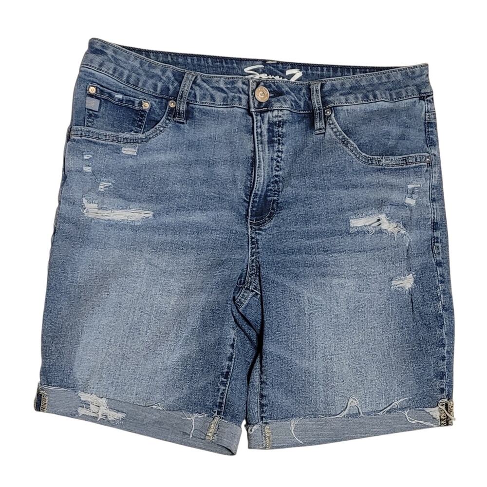Seven7 Womens Relazed Bermuda Distressed Mid-Rise Denim Jean Shorts Size 8 EUC